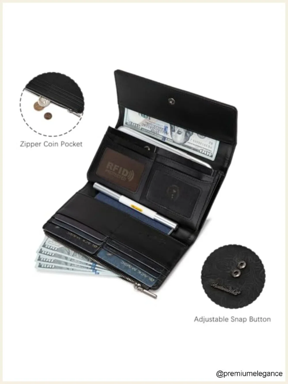 Large Trifold Wallet with Phone Pocket and RFID Protection